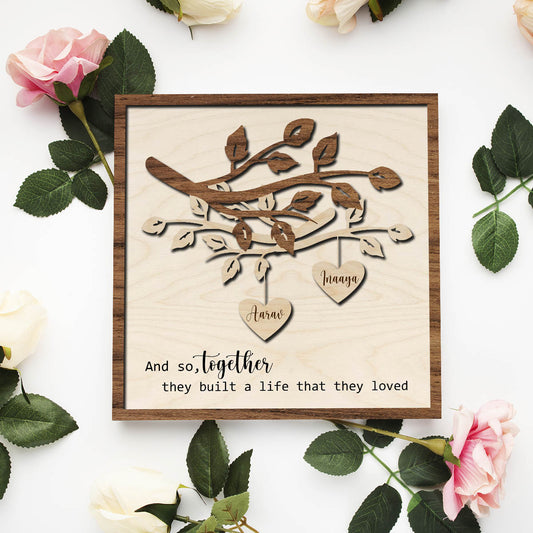 Anniversary Couple Wood Print with Floral Tree Personalized - Sblossom