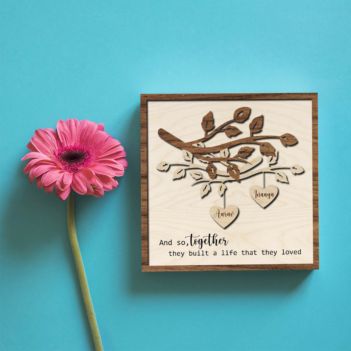 Anniversary Couple Wood Print with Floral Tree Personalized - Sblossom