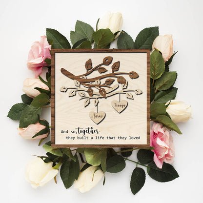 Anniversary Couple Wood Print with Floral Tree Personalized - Sblossom