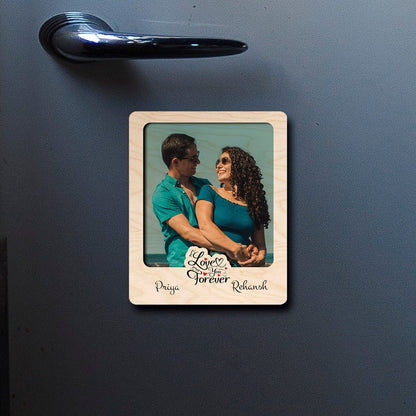 Anniversary Fridge Magnet Photo in Wood with Cursive Cutout - Sblossom