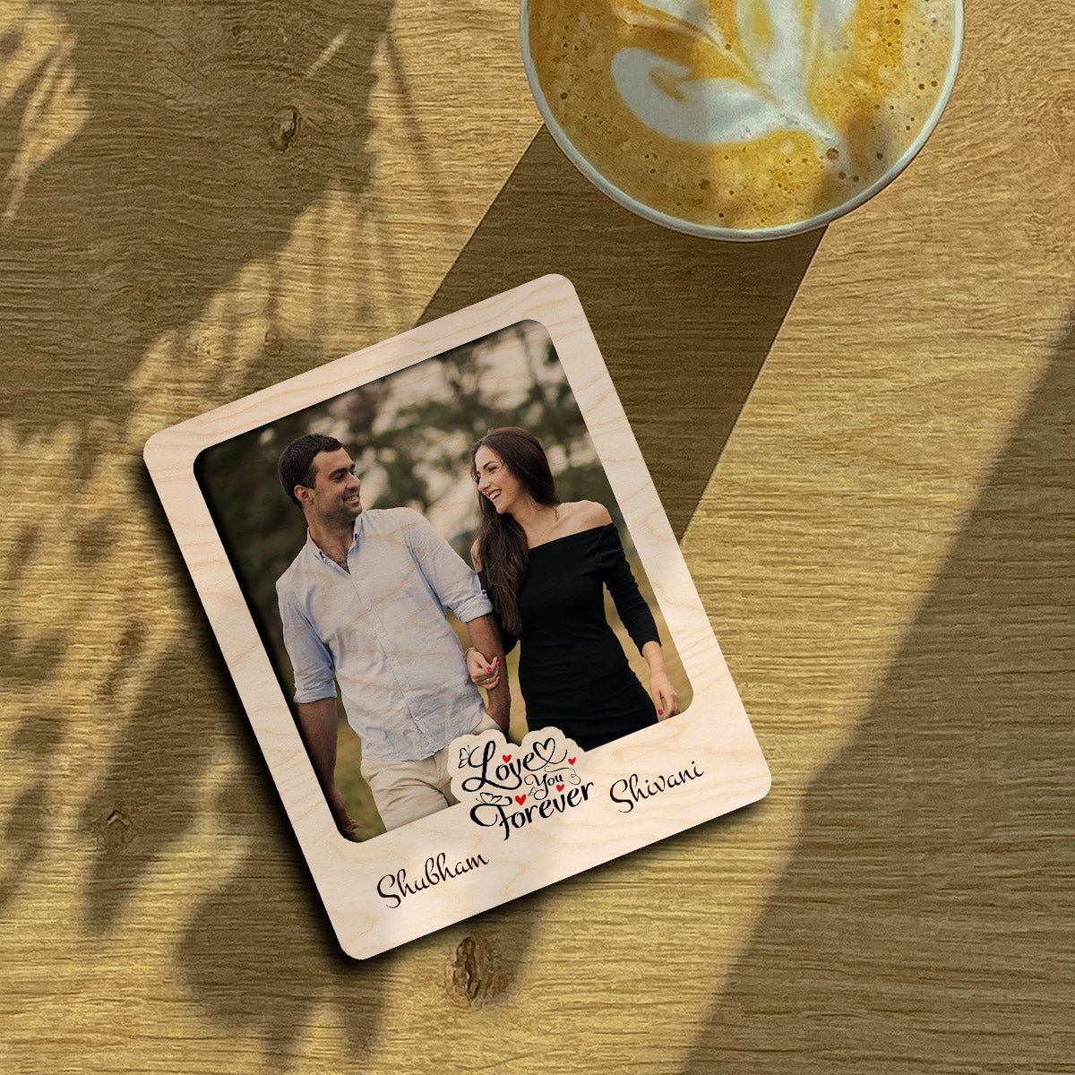 Anniversary Fridge Magnet Photo in Wood with Cursive Cutout - Sblossom