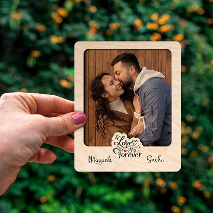 Anniversary Fridge Magnet Photo in Wood with Cursive Cutout - Sblossom