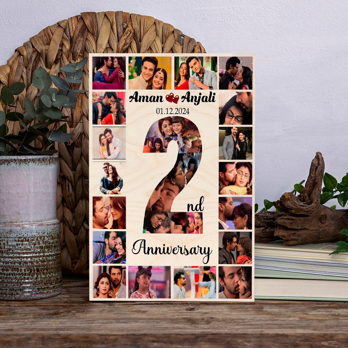 Anniversary Keepsake Wood Print with Personalized Couple Photo - Sblossom