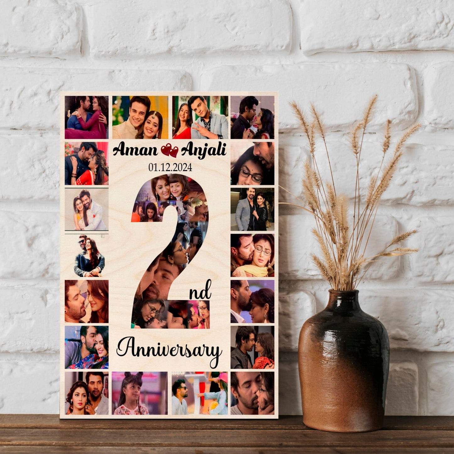 Anniversary Keepsake Wood Print with Personalized Couple Photo - Sblossom