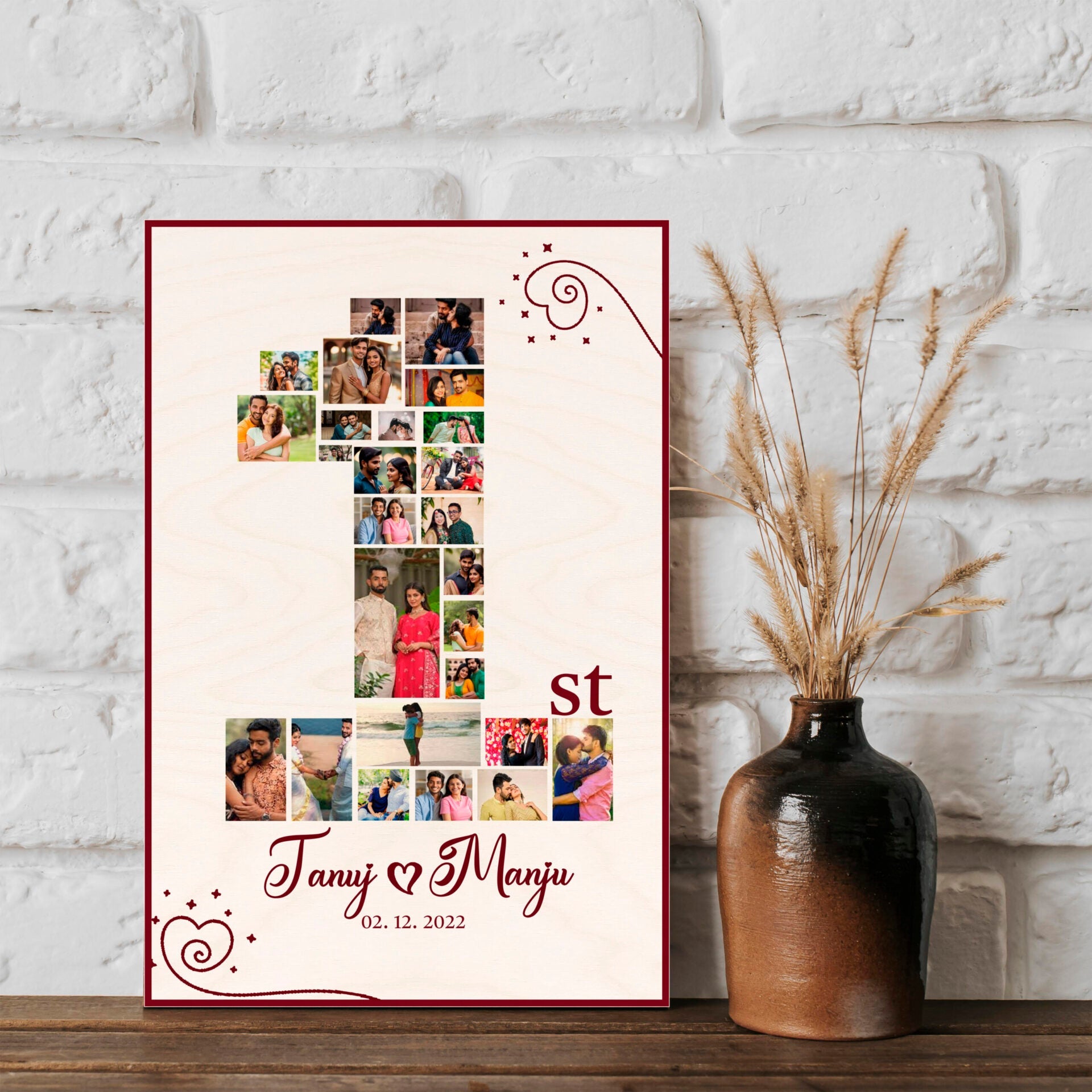 Anniversary Photo Collage Wood – Number Layout Keepsake - Sblossom