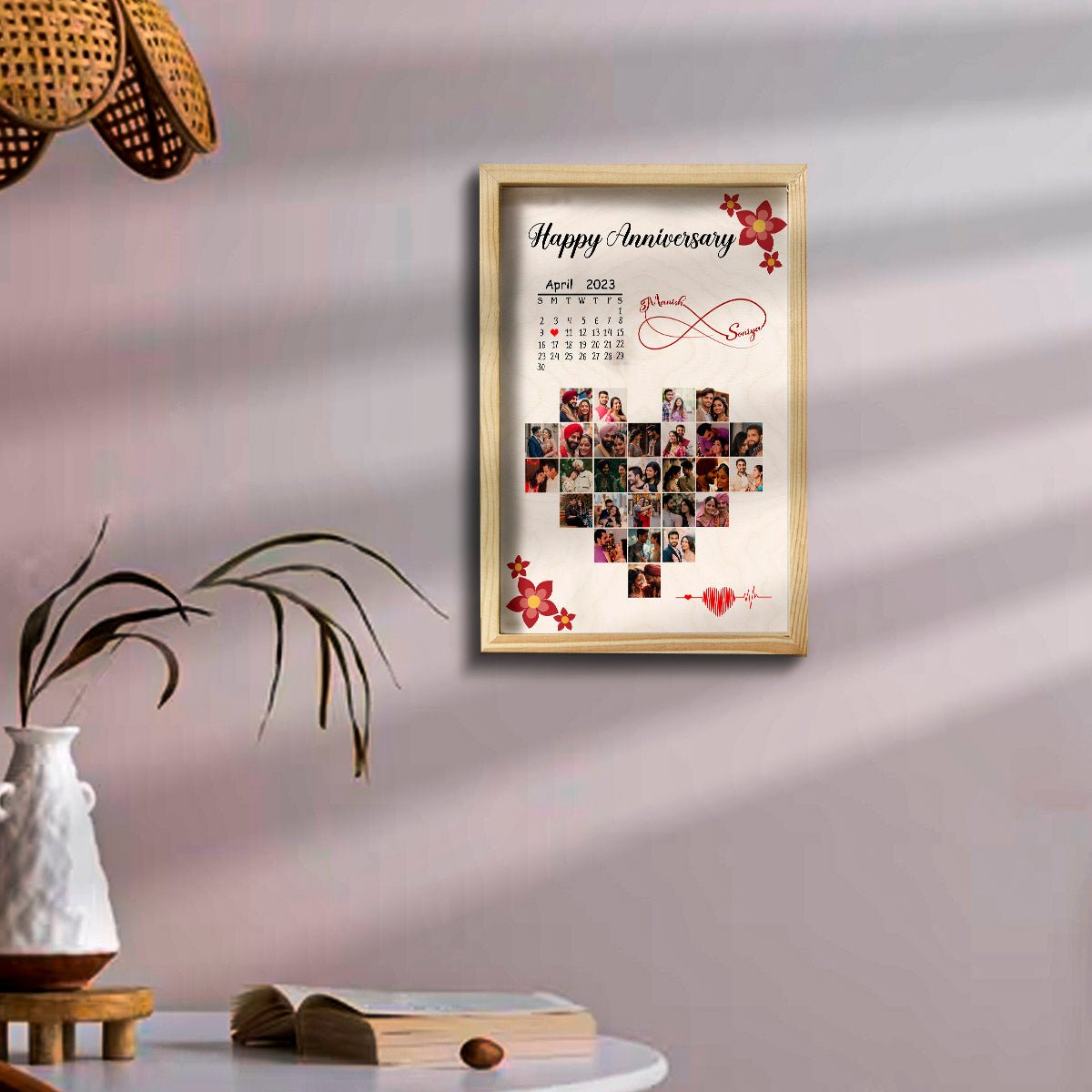 Anniversary Photo Frame on Wood – Couple Collage Frame - Sblossom