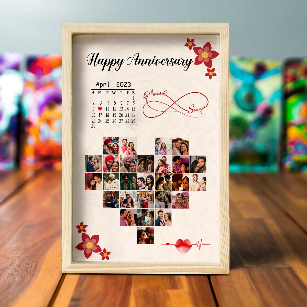 Anniversary Photo Frame on Wood – Couple Collage Frame - Sblossom