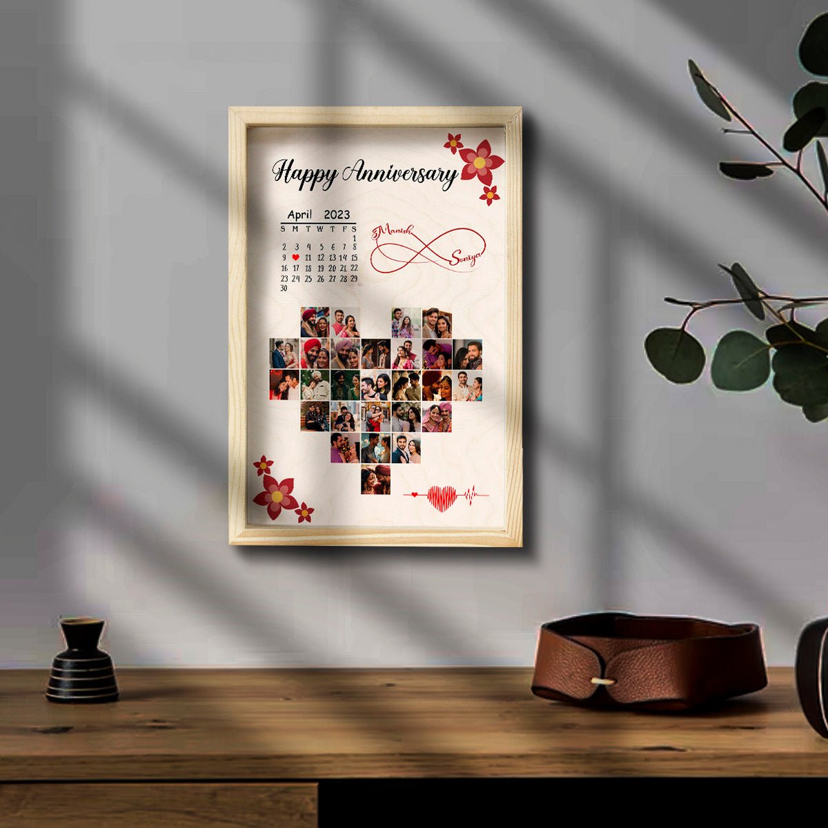 Anniversary Photo Frame on Wood – Couple Collage Frame - Sblossom