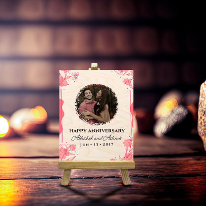 Anniversary Wood Print – Floral Border Couple Photo - Sblossom
