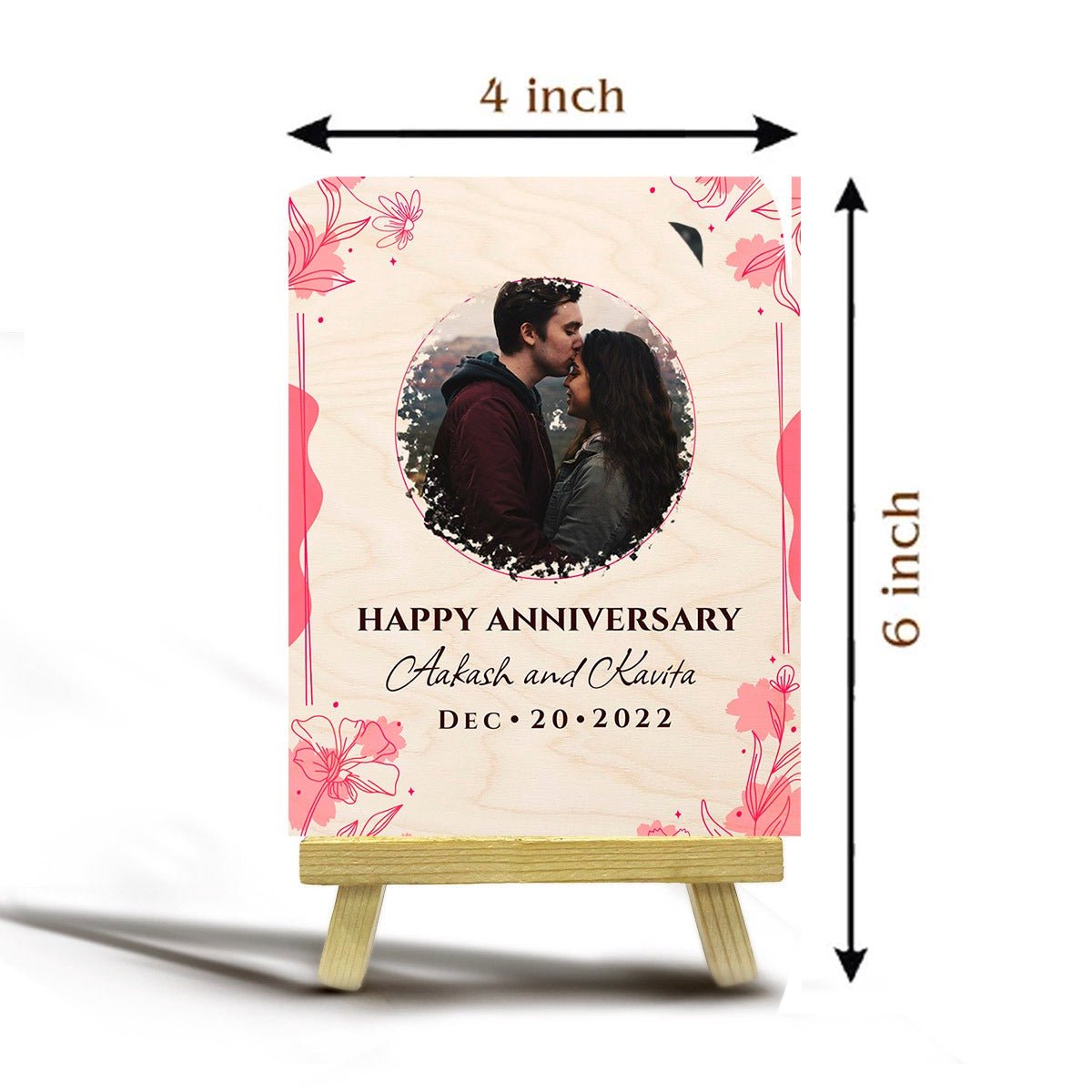 Anniversary Wood Print – Floral Border Couple Photo - Sblossom