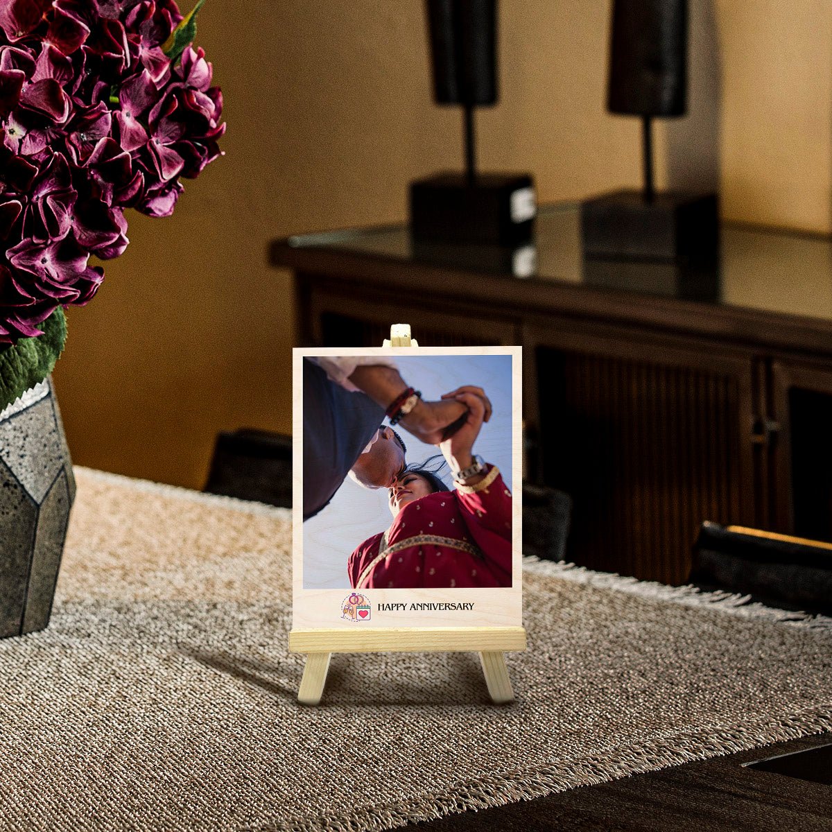 Anniversary Wood Print with Stand – Couple Photo Easel - Sblossom