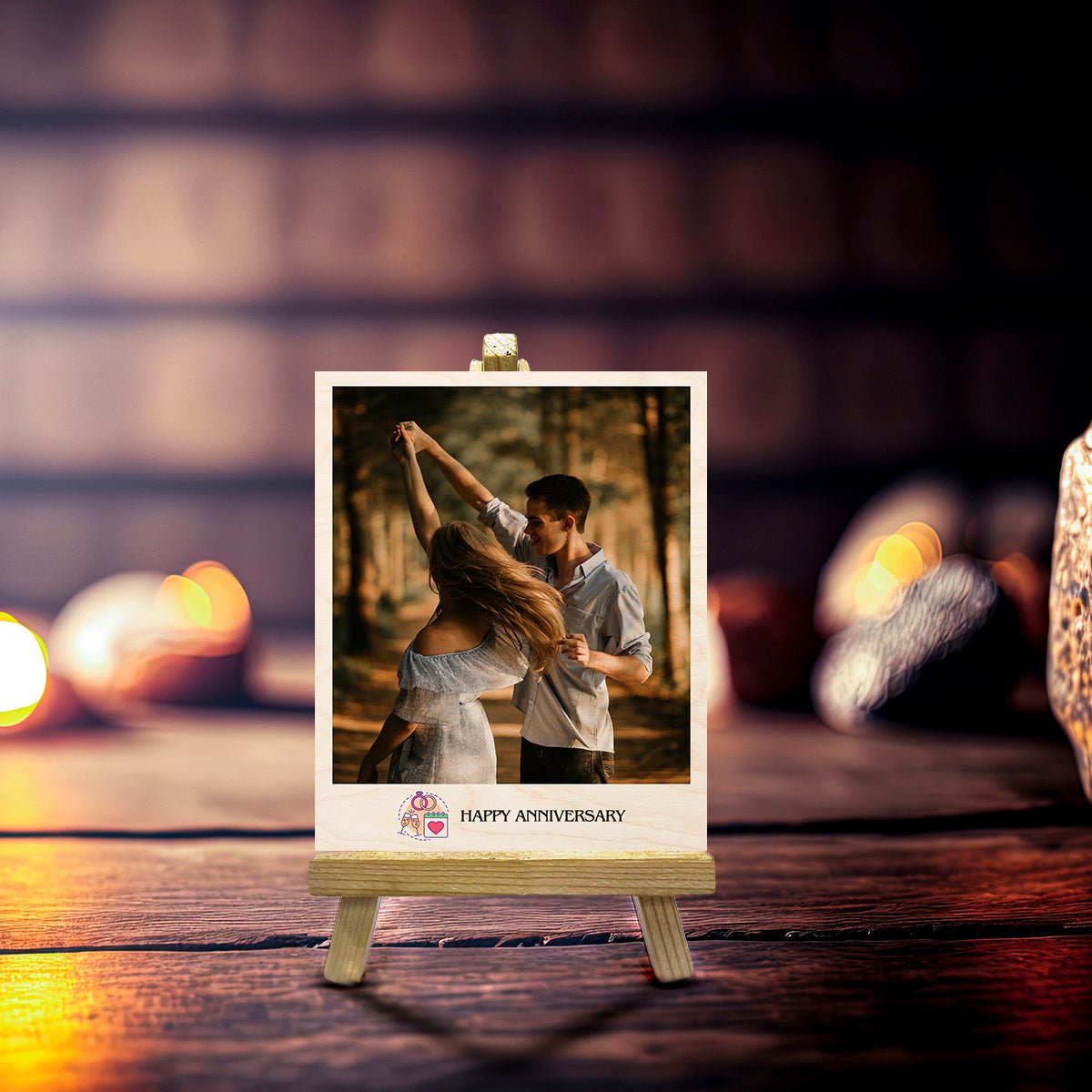 Anniversary Wood Print with Stand – Couple Photo Easel - Sblossom