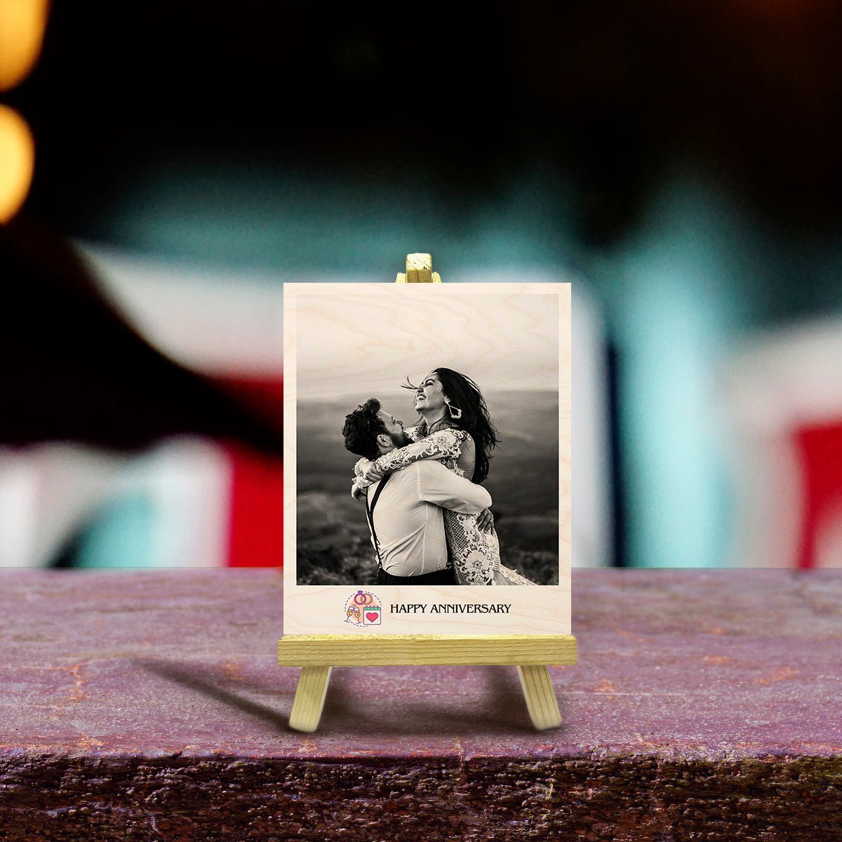 Anniversary Wood Print with Stand – Couple Photo Easel - Sblossom