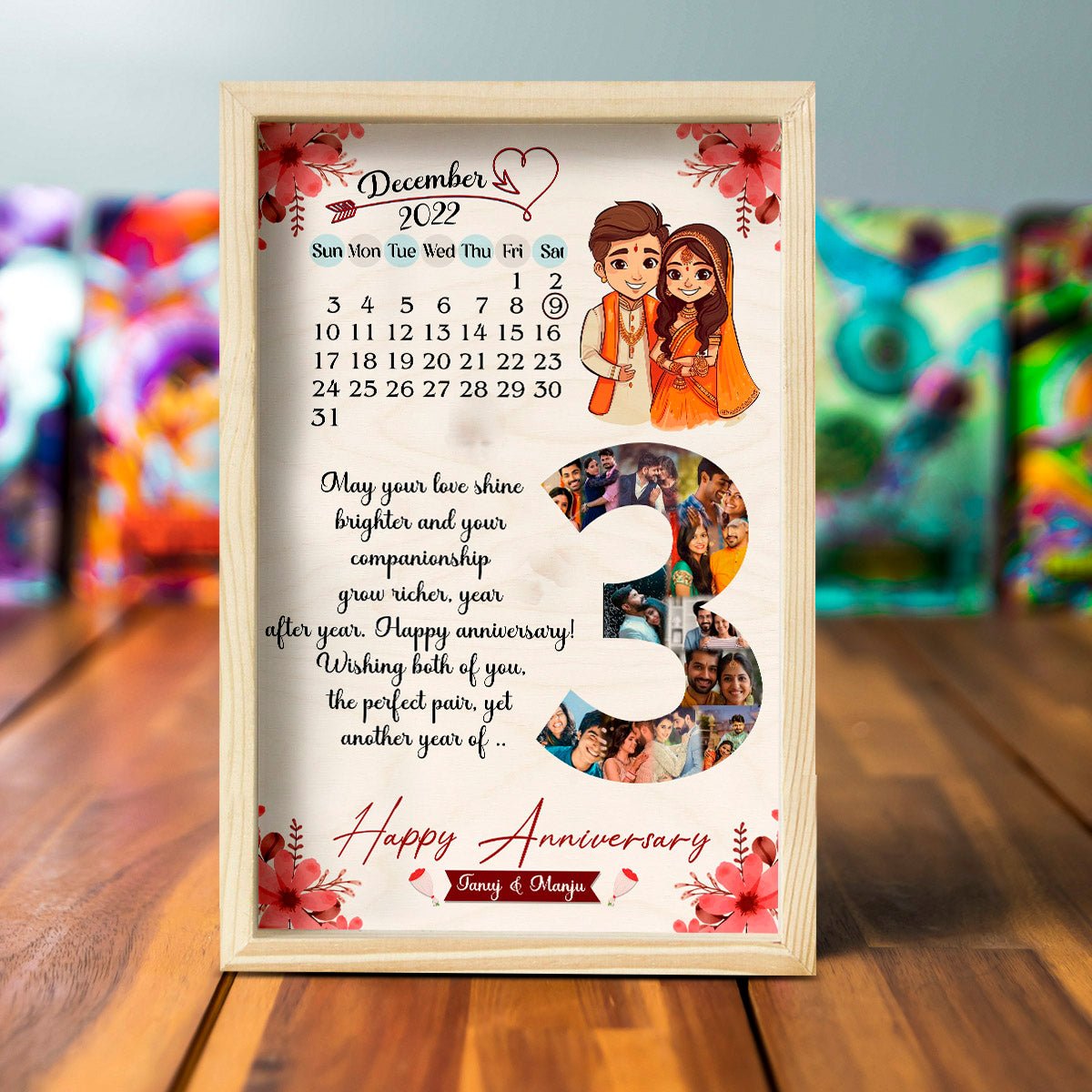 Anniversary Wooden Frame Gift – Couple Photo Display - Sblossom
