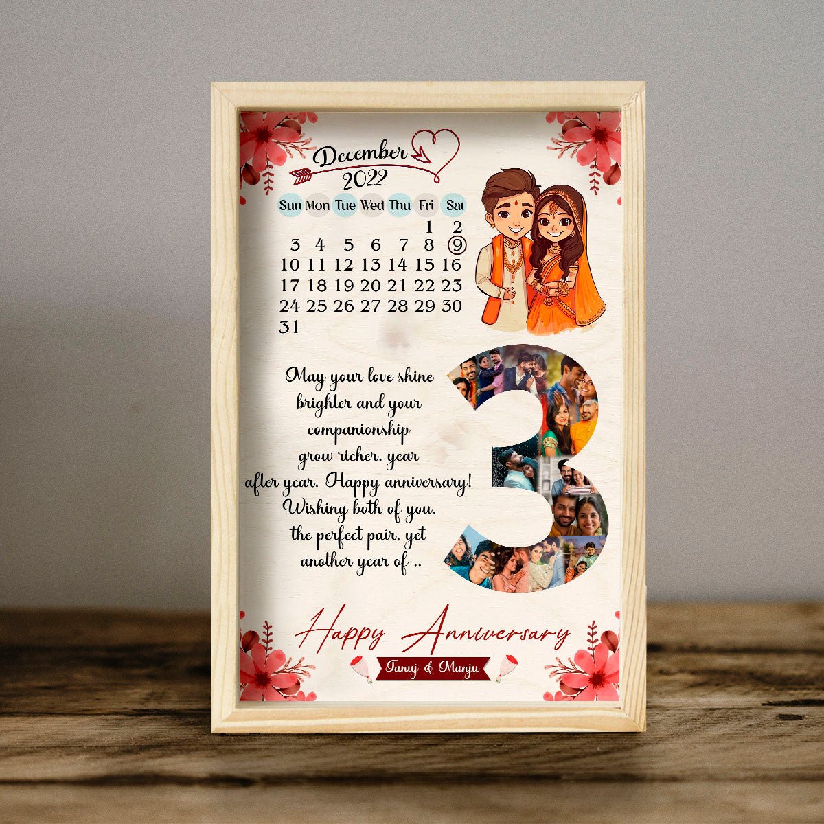 Anniversary Wooden Frame Gift – Couple Photo Display - Sblossom