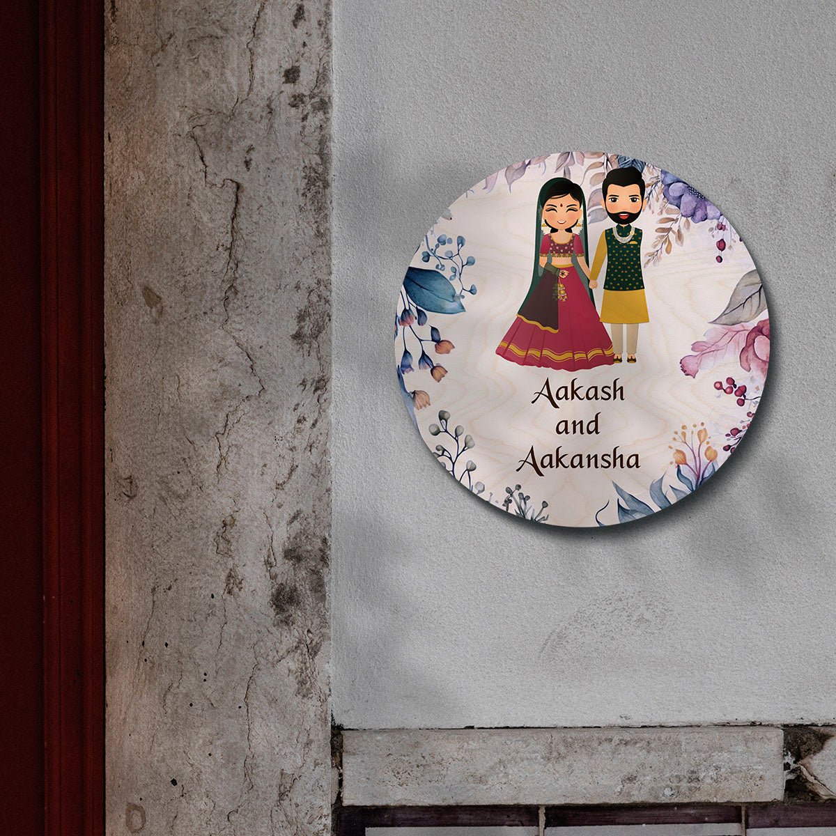 Antique Name Plate for Home – Couple with Floral Art - Sblossom