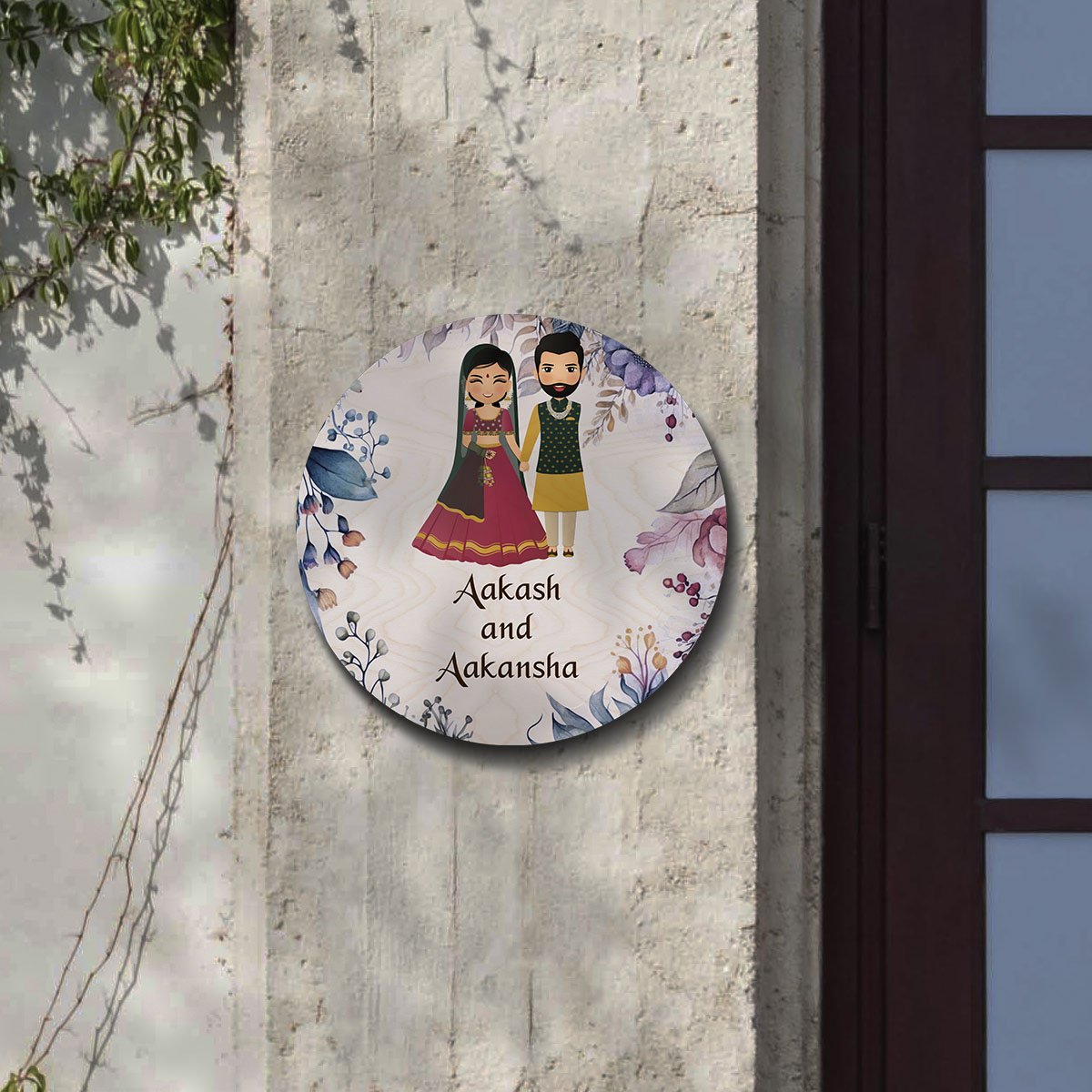 Antique Name Plate for Home – Couple with Floral Art - Sblossom