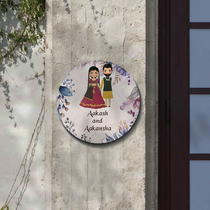 Antique Name Plate for Home – Couple with Floral Art - Sblossom