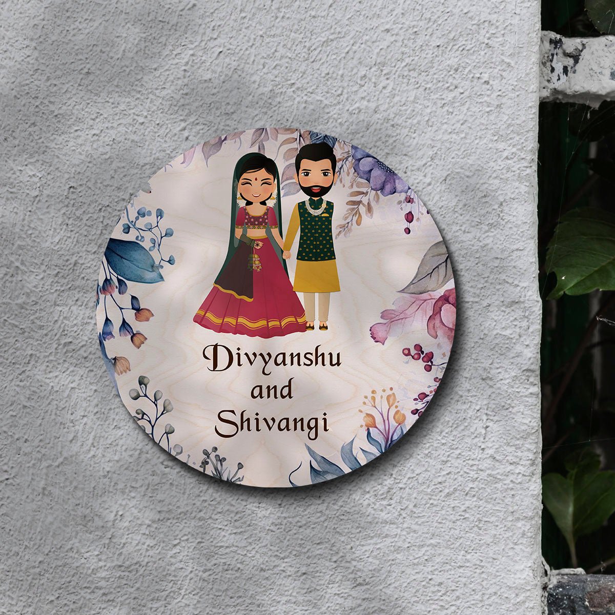 Antique Name Plate for Home – Couple with Floral Art - Sblossom