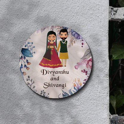 Antique Name Plate for Home – Couple with Floral Art - Sblossom