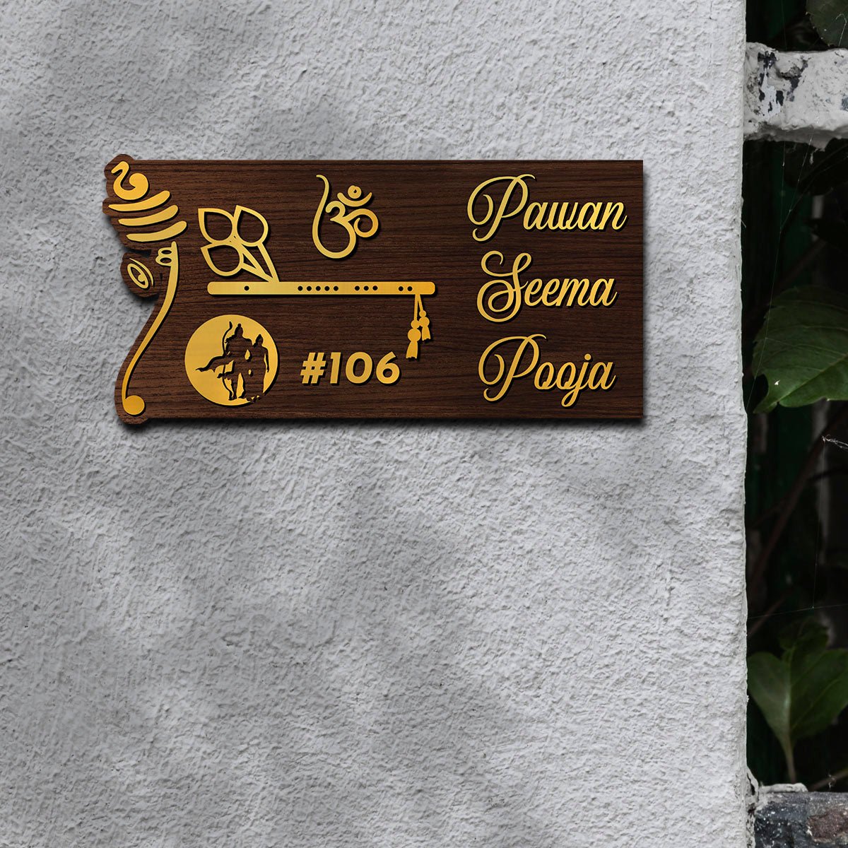 Antique Name Plates for Home – Om & Bansuri in 3D - Sblossom
