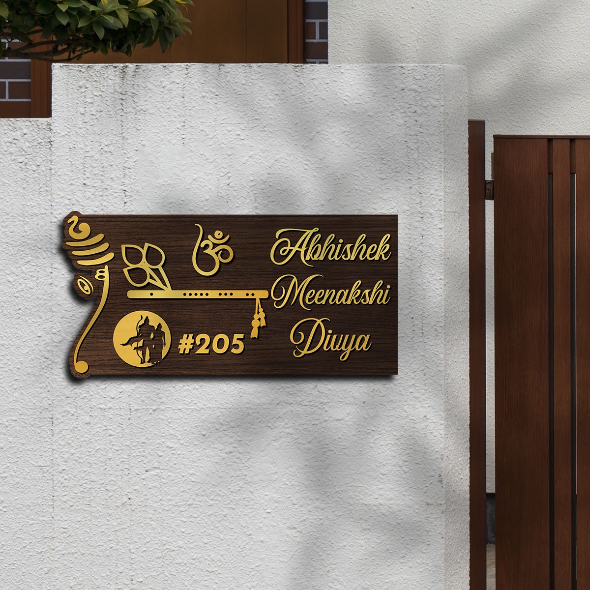 Antique Name Plates for Home – Om & Bansuri in 3D - Sblossom