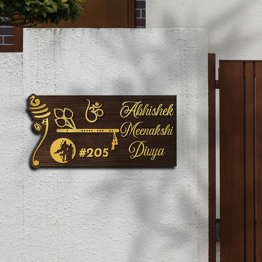 Antique Name Plates for Home – Om & Bansuri in 3D - Sblossom