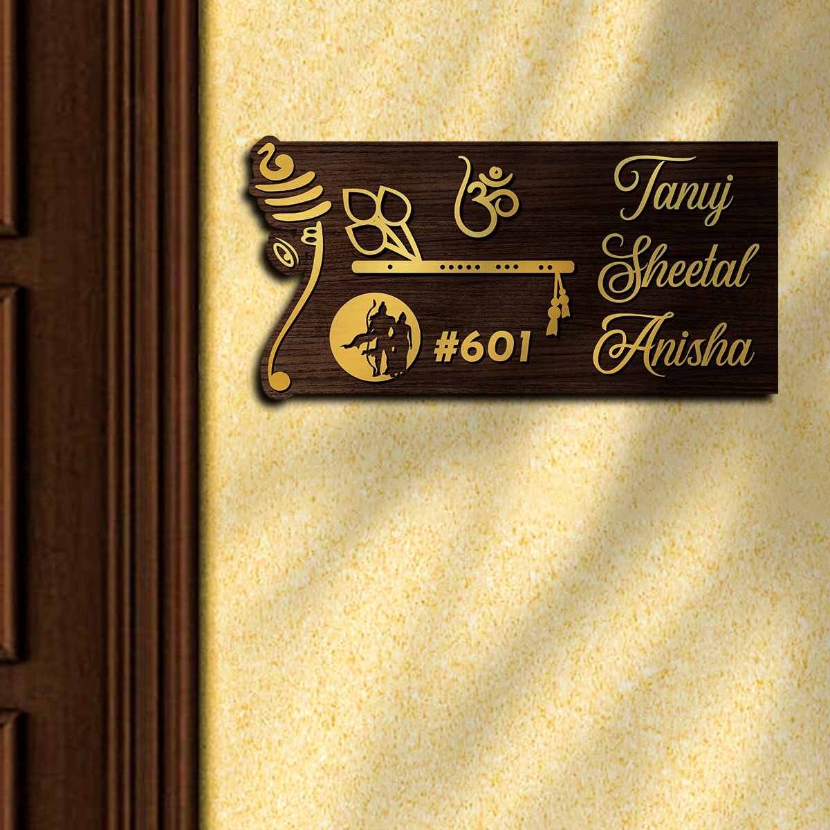 Antique Name Plates for Home – Om & Bansuri in 3D - Sblossom