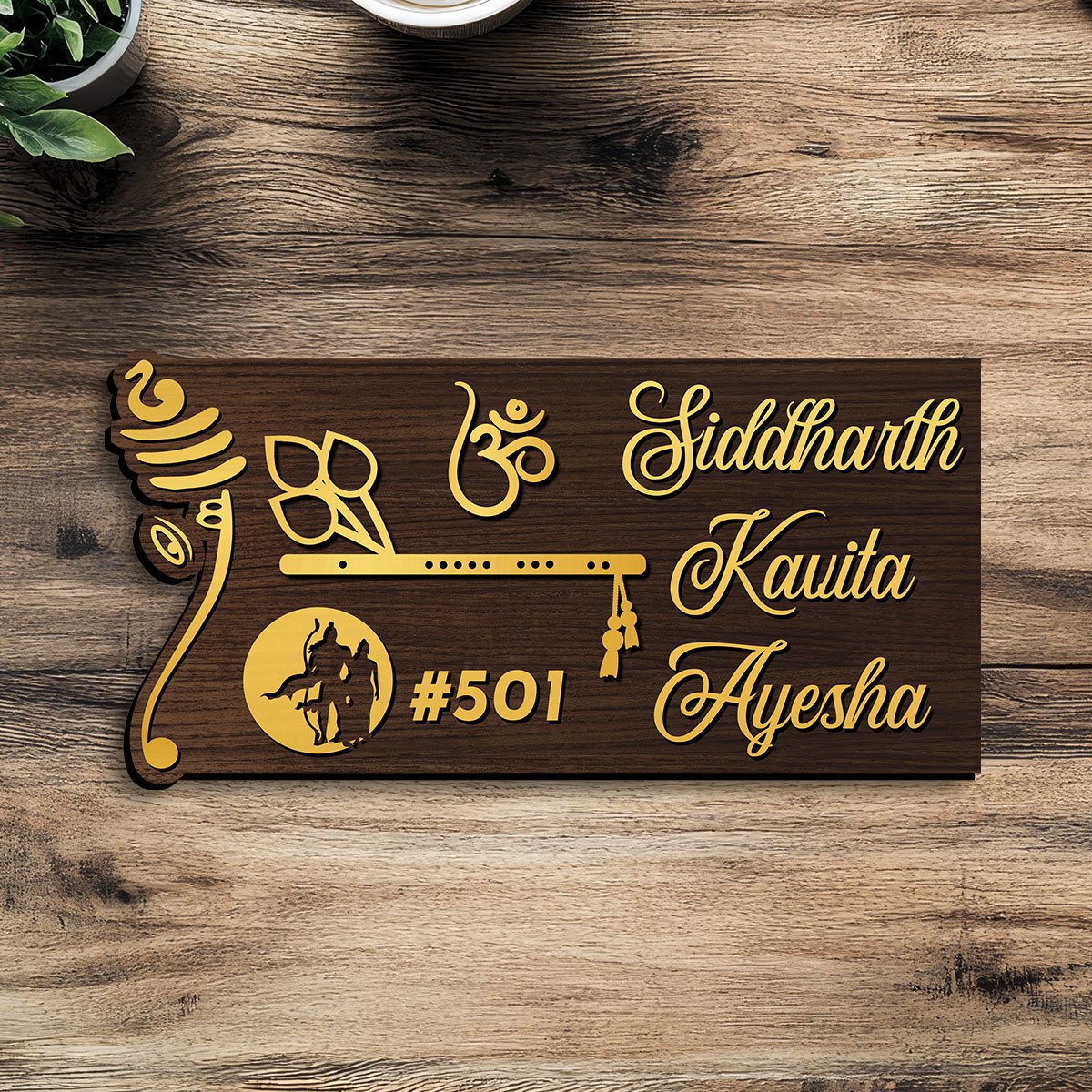 Antique Name Plates for Home – Om & Bansuri in 3D - Sblossom