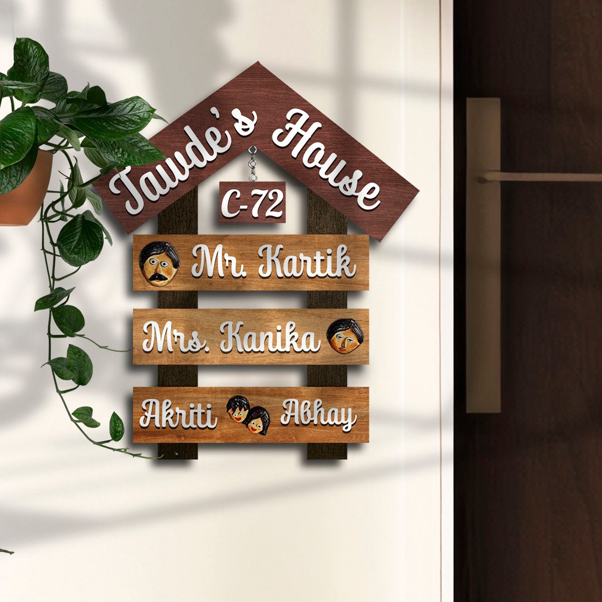 Apartment Family Name Plate – House Shape Roof in 3D - Sblossom