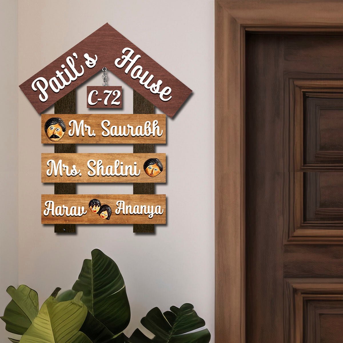 Apartment Family Name Plate – House Shape Roof in 3D - Sblossom