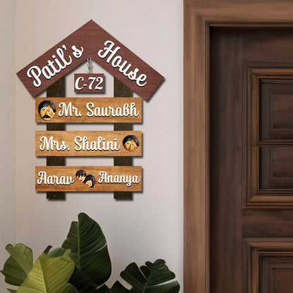 Apartment Family Name Plate – House Shape Roof in 3D - Sblossom