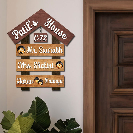 Apartment Family Name Plate – House Shape Roof in 3D - Sblossom