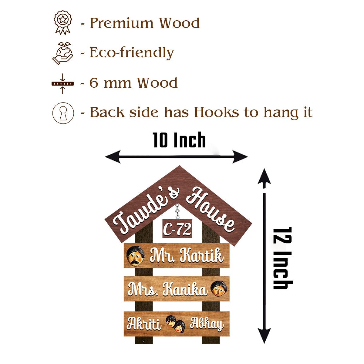 Apartment Family Name Plate – House Shape Roof in 3D - Sblossom