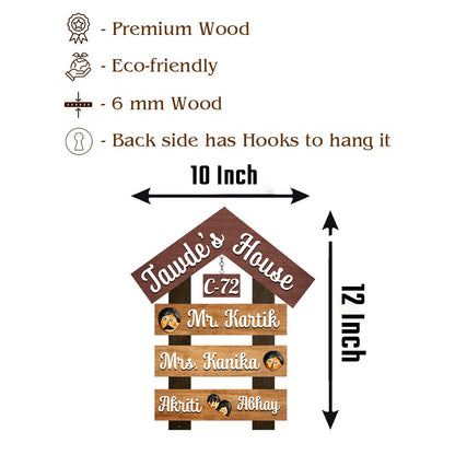 Apartment Family Name Plate – House Shape Roof in 3D - Sblossom
