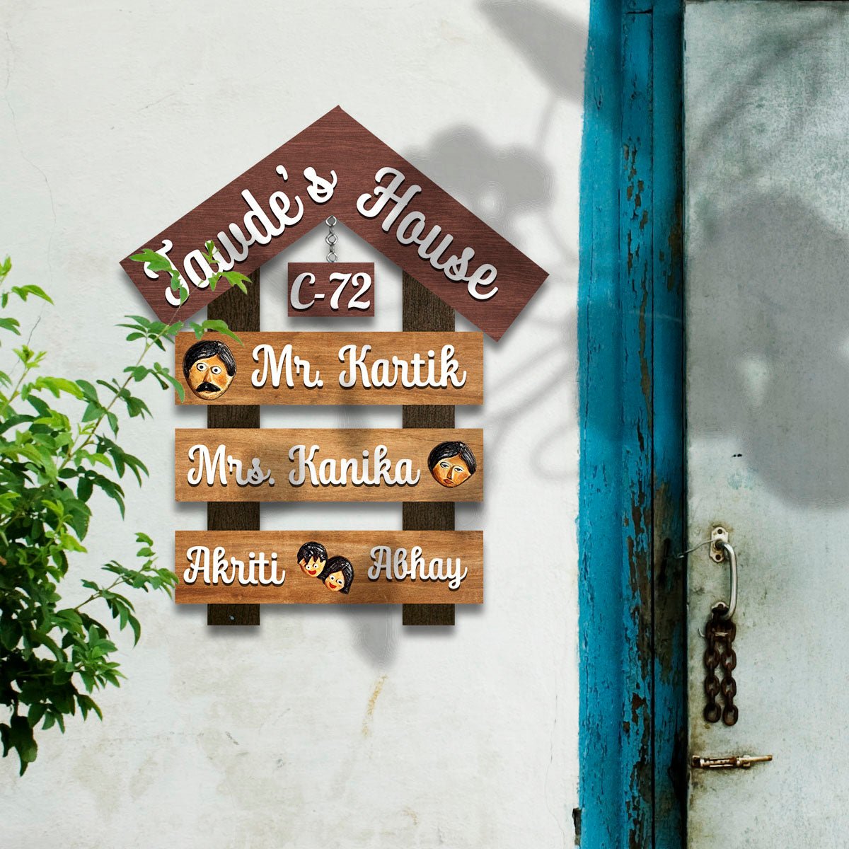 Apartment Family Name Plate – House Shape Roof in 3D - Sblossom