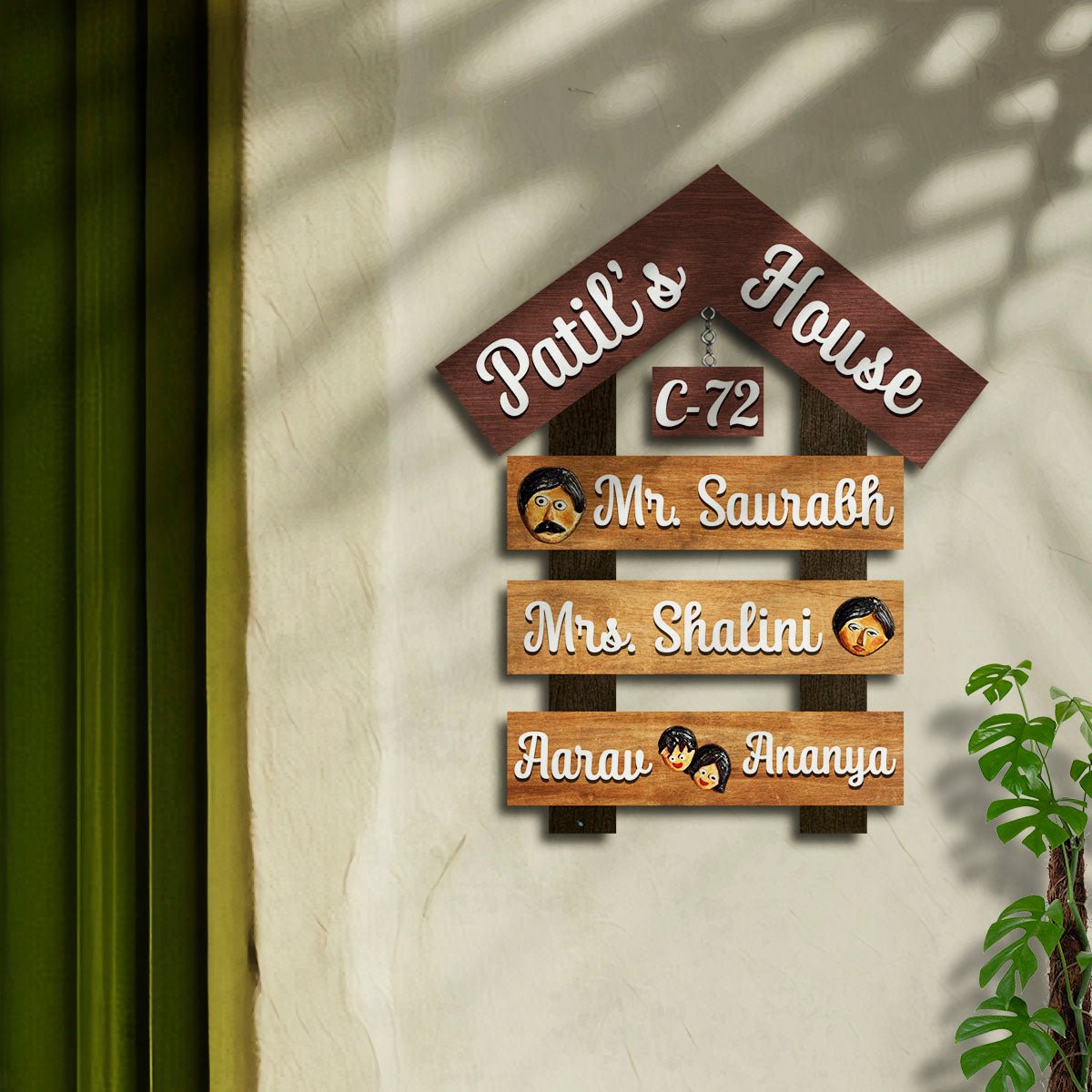Apartment Family Name Plate – House Shape Roof in 3D - Sblossom
