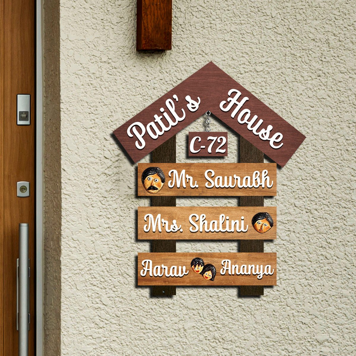 Apartment Family Name Plate – House Shape Roof in 3D - Sblossom