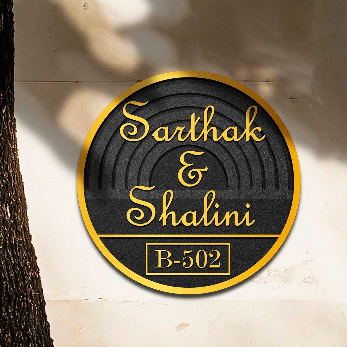 Arch-Ripple Name Plate for Flat Door – Round Gold - Sblossom