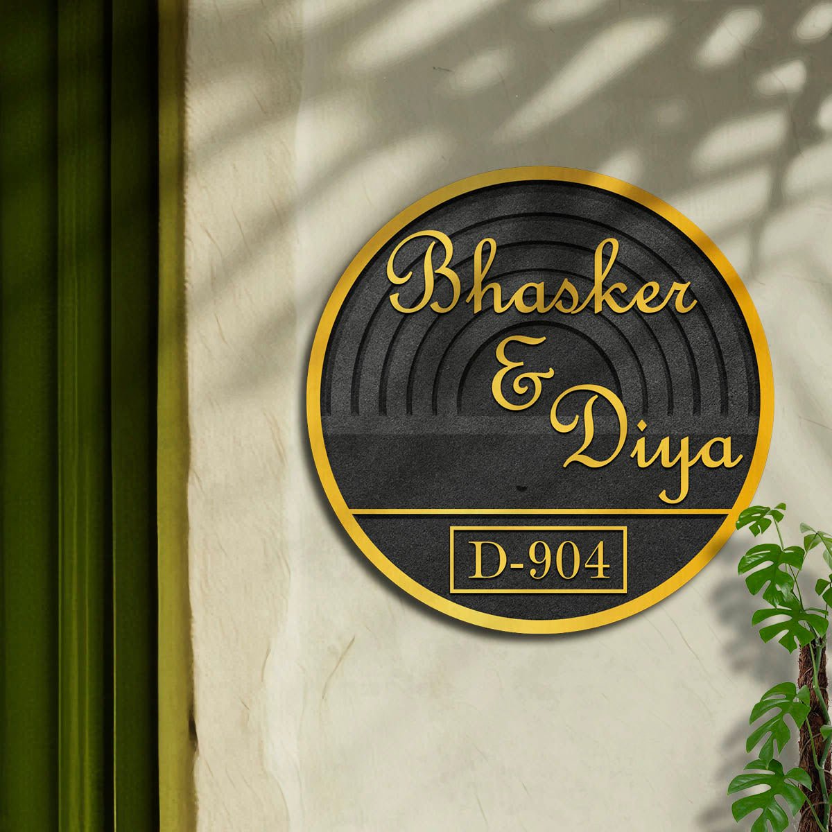 Arch-Ripple Name Plate for Flat Door – Round Gold - Sblossom