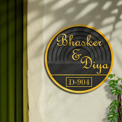 Arch-Ripple Name Plate for Flat Door – Round Gold - Sblossom