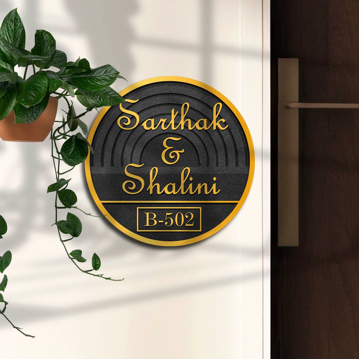 Arch-Ripple Name Plate for Flat Door – Round Gold - Sblossom