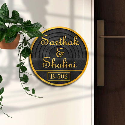 Arch-Ripple Name Plate for Flat Door – Round Gold - Sblossom