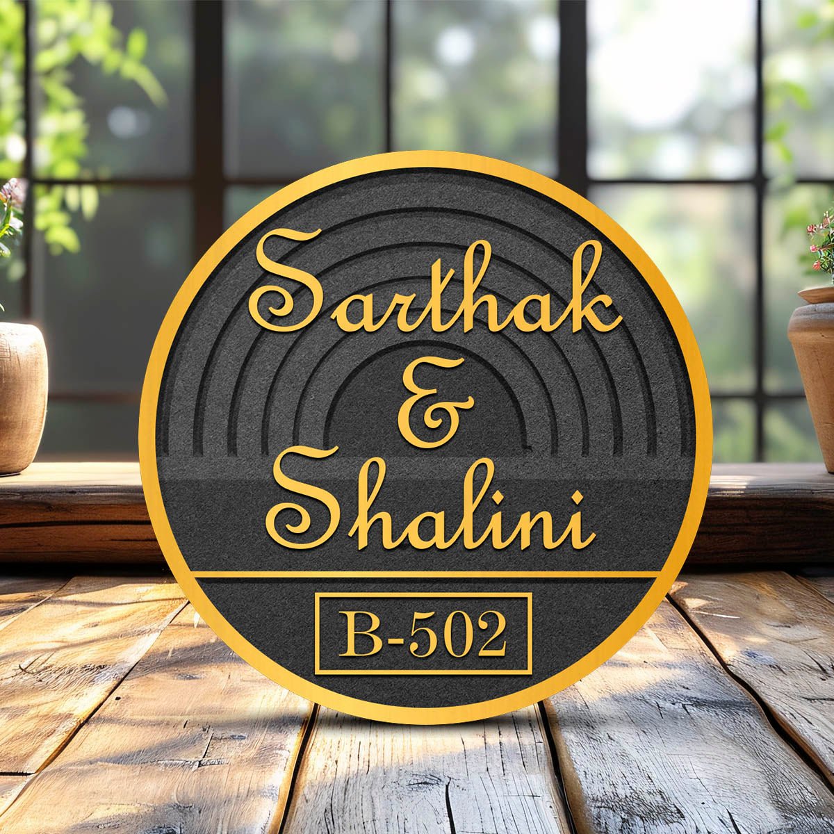 Arch-Ripple Name Plate for Flat Door – Round Gold - Sblossom