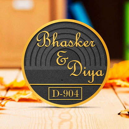 Arch-Ripple Name Plate for Flat Door – Round Gold - Sblossom