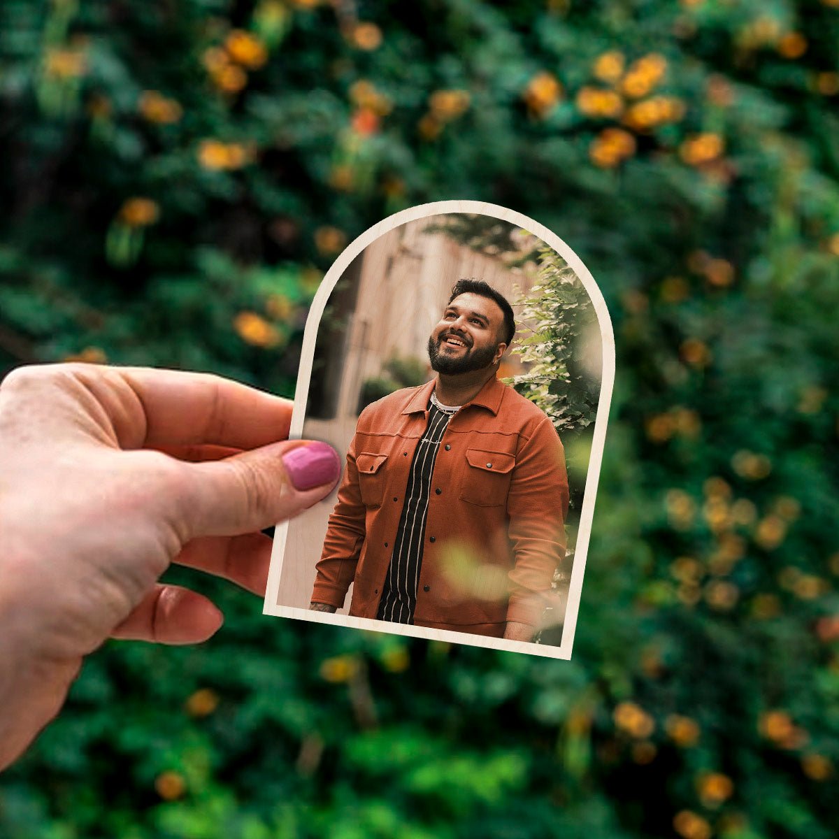 Arch Shape Photo Magnet in Wood with Personalized Print Design - Sblossom