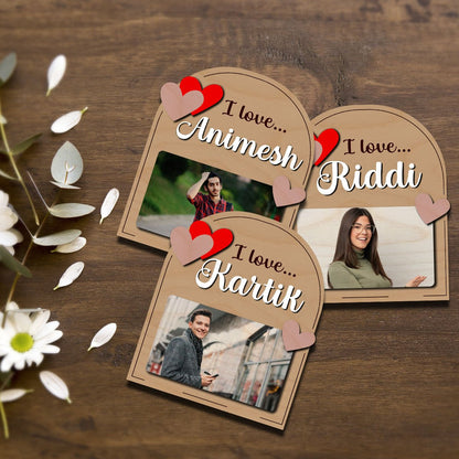 Arch Standee Fridge Magnet in Wood with I Love Photo Design - Sblossom