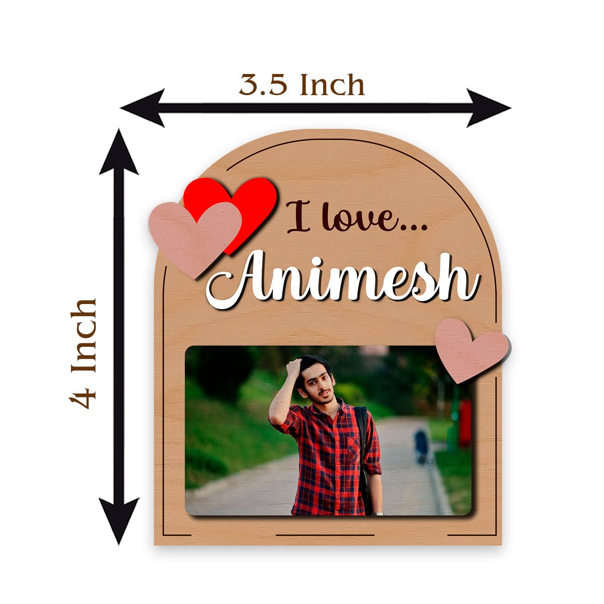 Arch Standee Fridge Magnet in Wood with I Love Photo Design - Sblossom