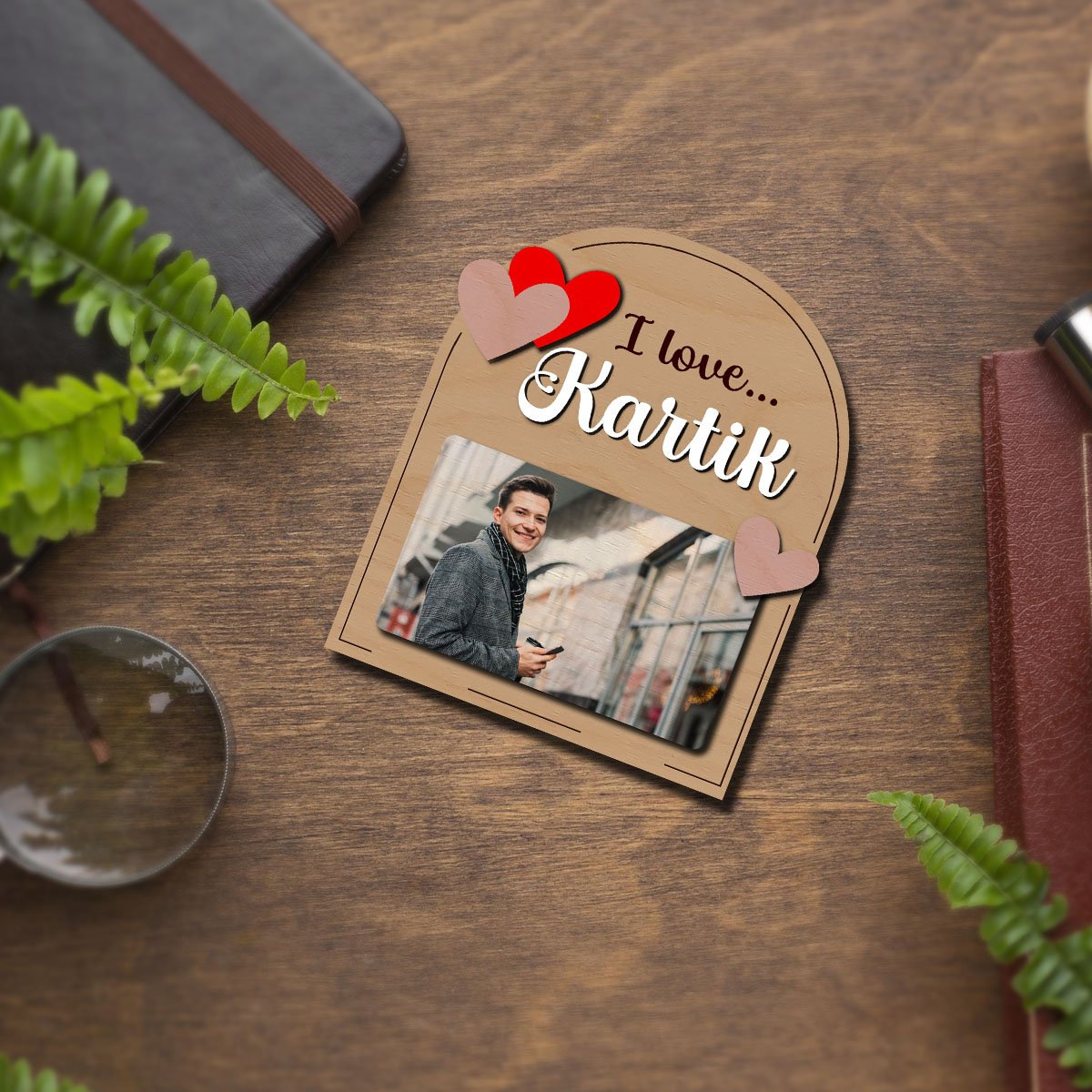 Arch Standee Fridge Magnet in Wood with I Love Photo Design - Sblossom