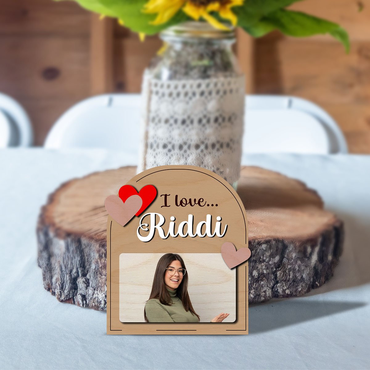 Arch Standee Fridge Magnet in Wood with I Love Photo Design - Sblossom